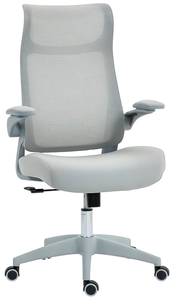 Cadeira de Escritório Ergonómica com Suporte Lombar e Apoios de Braços 3D Dobráveis Função de Basculante 64x65x108-118 cm Cinzento