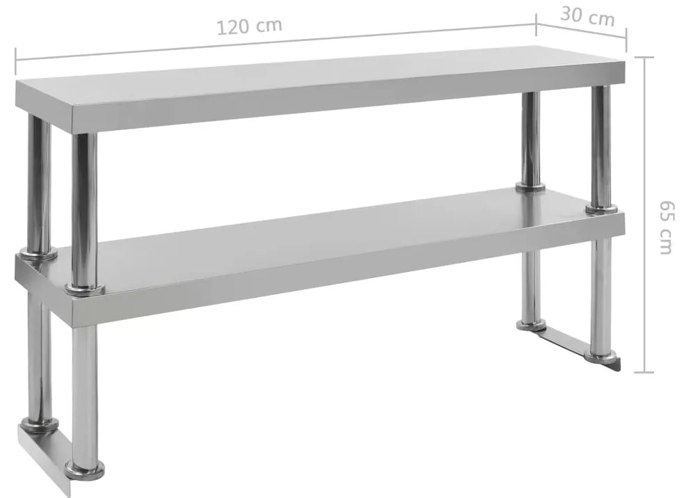 Unid. 2 prateleiras p/ mesa trabalho 120x30x65cm aço inoxidável
