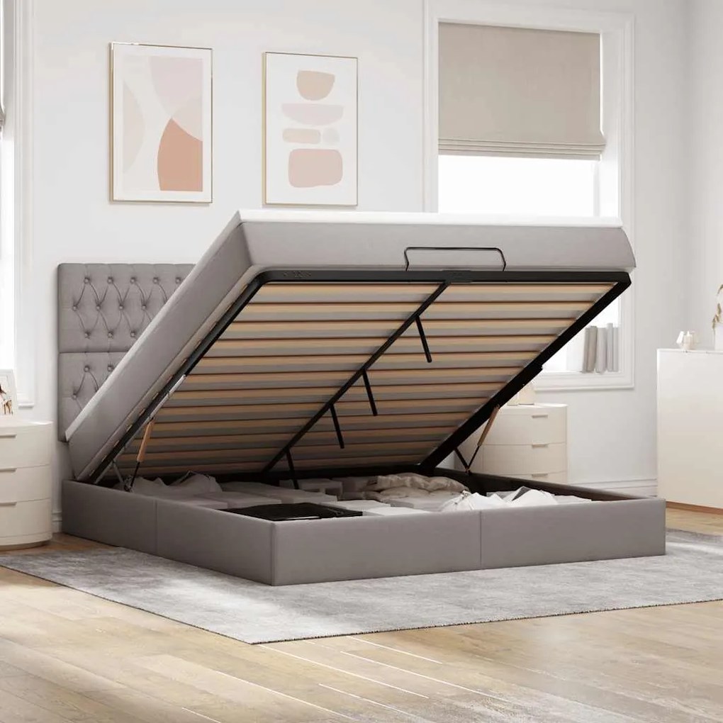 moldura de cama otomana vidaXL com tecido Taupe 180x200cm