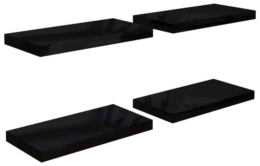 Prateleiras de parede suspensas 4 pcs 50x23x3,8cm MDF preto