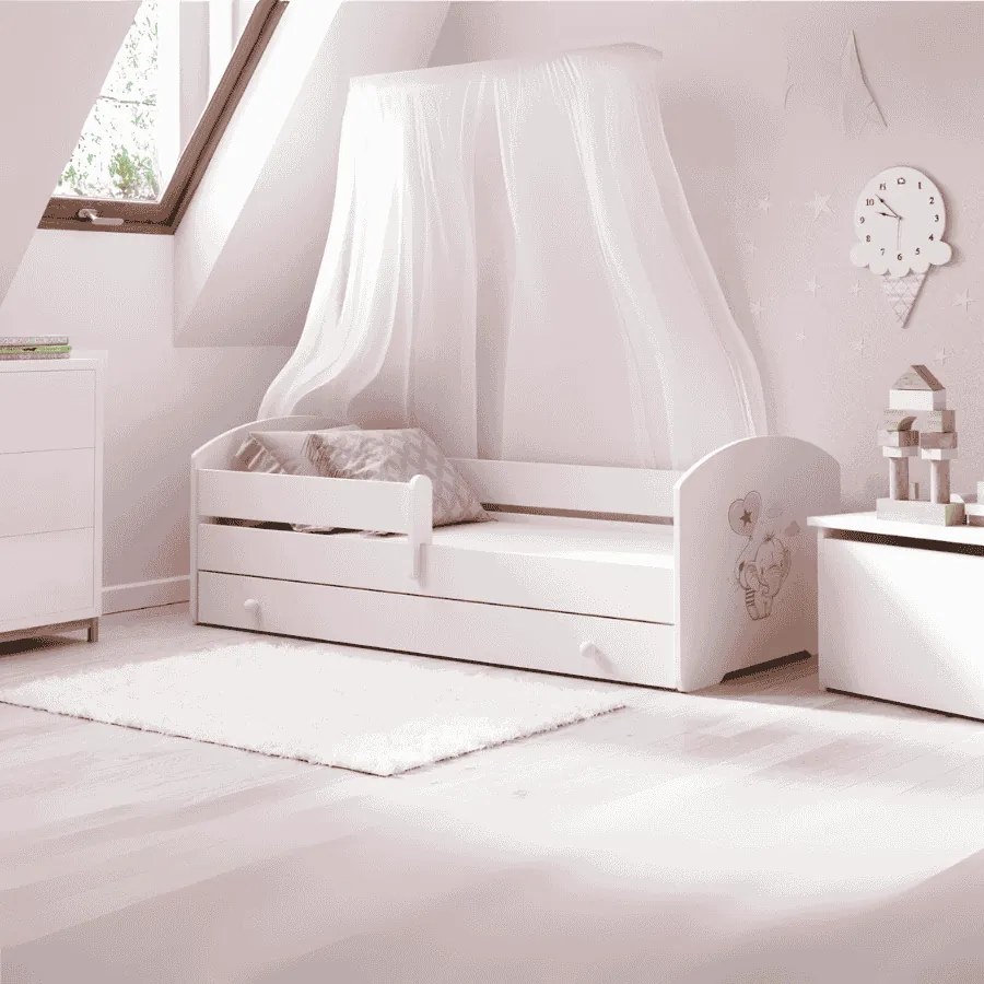 Cama infantil branca elefante com gaveta LUK 160x80 - colchão e estrado incluído