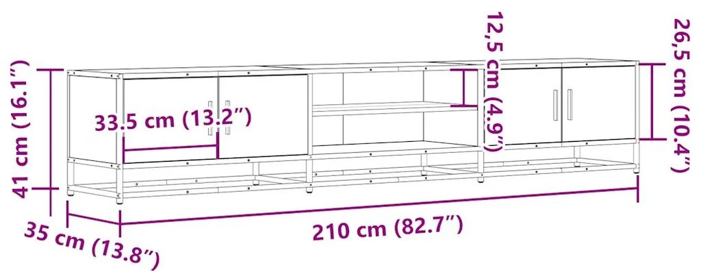 Móvel de TV 210x35x41 cm derivados de madeira cinzento sonoma