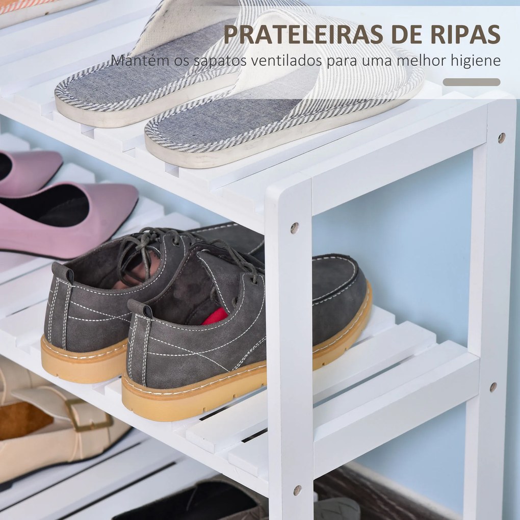 Sapateira de Madeira de 3 Níveis para até 9 Pares de Sapatos para Entrada Corredor Dormitório 70x26x57,5cm Branco