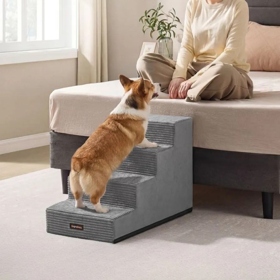 Escada para cães com 4 degraus em espuma 62 x 40 x 44 cm, na cor Cinzento