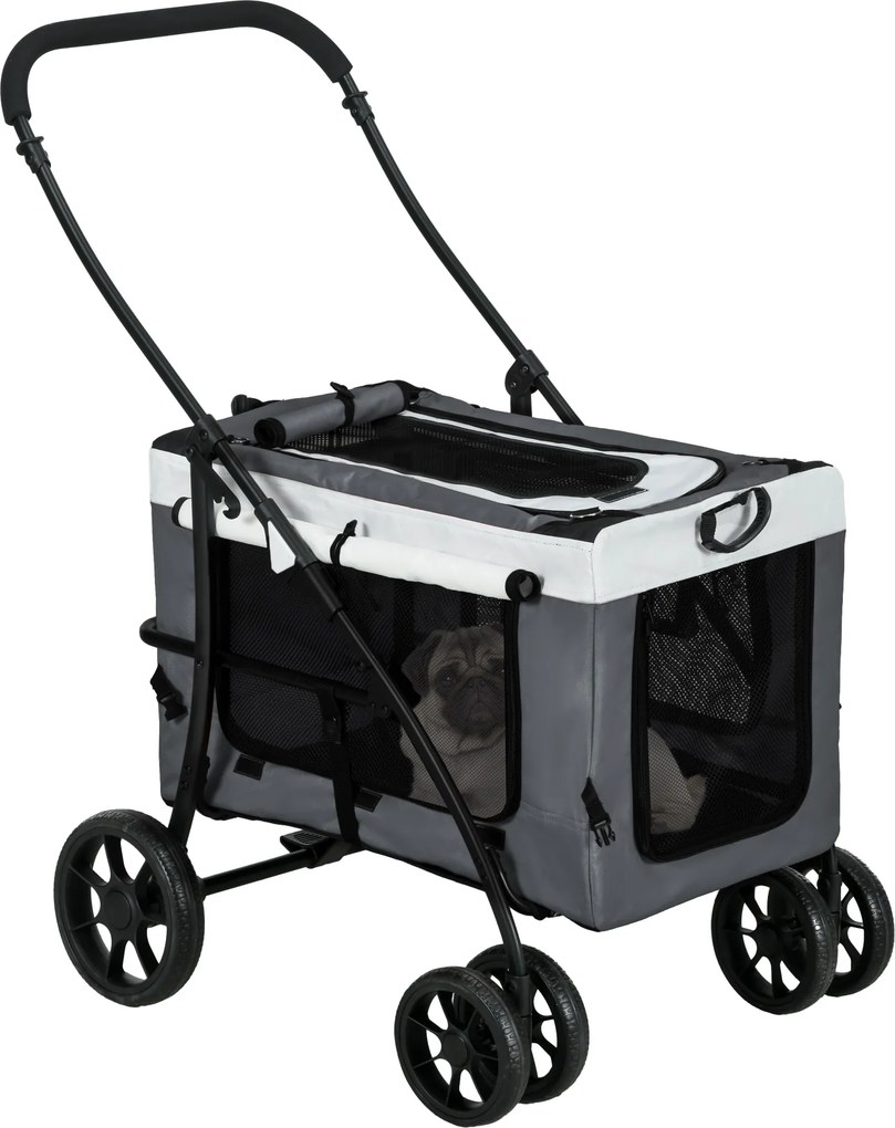 Carrinho para Animais de Estimação Carrinho para Cães Dobrável com Compartimento Desmontável 4 Portas 81x58x97,5 cm Cinza