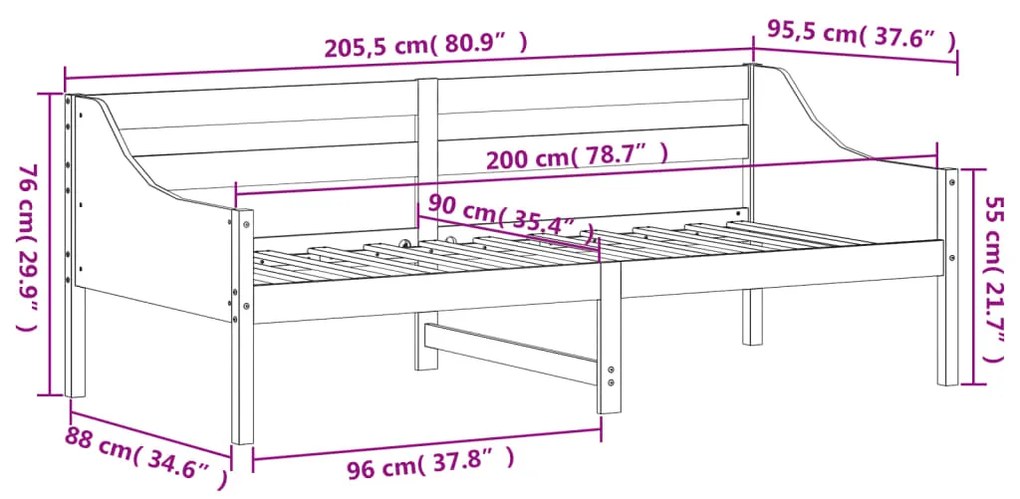 Sofá-cama sem colchão 90x200 cm pinho maciço castanho-mel