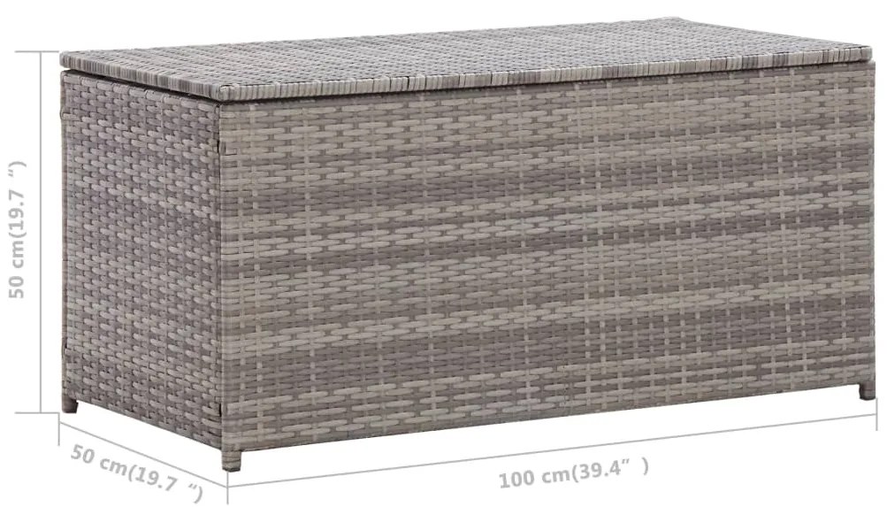 Caixa de arrumação para jardim 100x50x50 cm vime PE cinzento