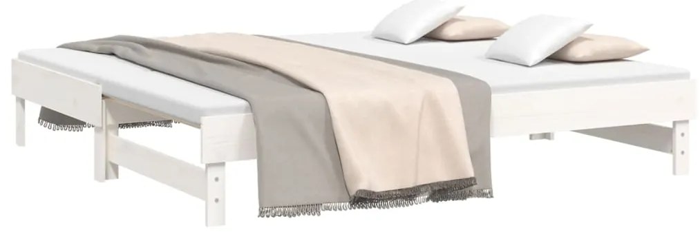 Sofá-cama de puxar 2x(75x190) cm madeira de pinho maciça branco