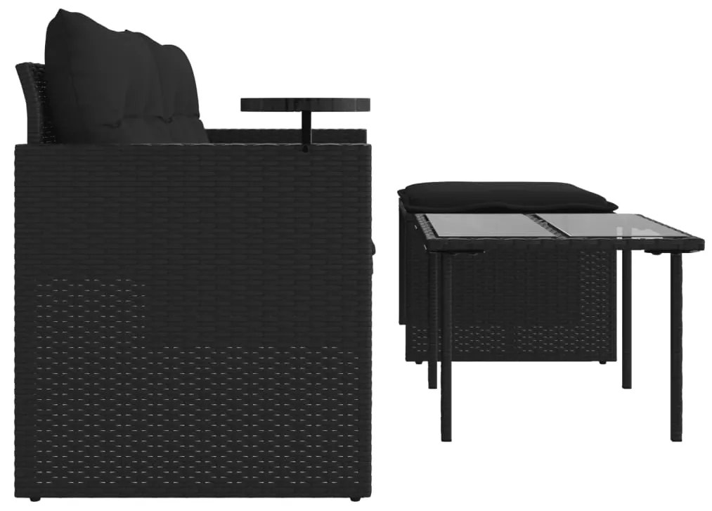3 pcs conjunto sofás de jardim com almofadões vime PE preto