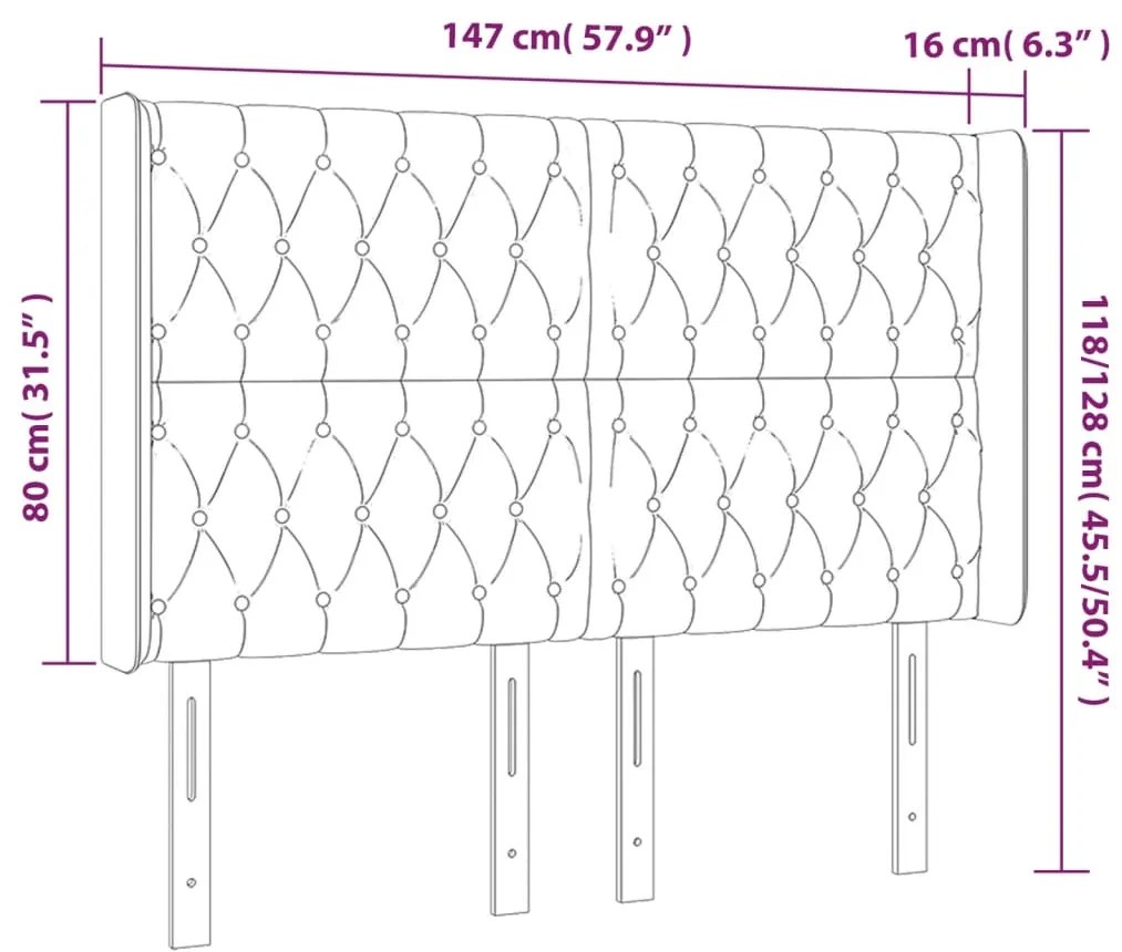 Cabeceira de cama c/ luzes LED tecido 147x16x118/128cm castanho