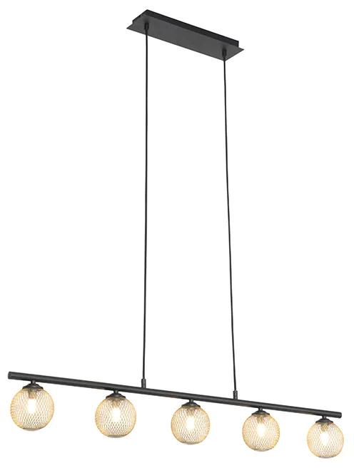 Candeeiro suspenso moderno preto ouro 100cm 5-luzes - ATHENS wire Rústico