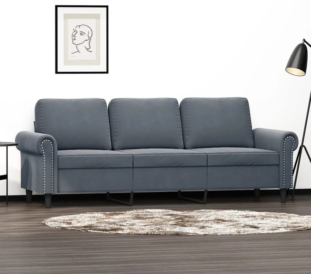 vidaXL Sofá de 3 lugares 180 cm veludo cinza-escuro
