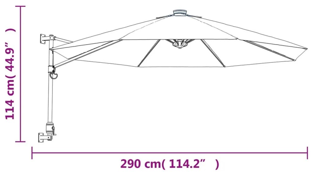 Guarda-sol de parede com luzes LED 290 cm azul-mar