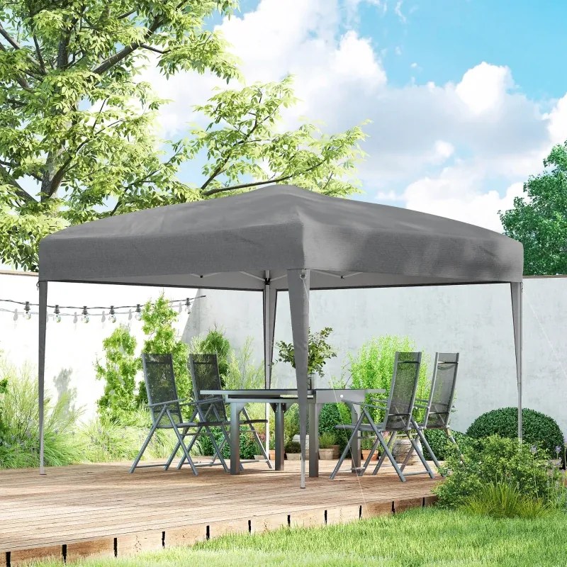 Tenda Dobrável 3x3 m Tenda Pop-up de Jardim com Altura Ajustável e Saco de Transporte Tecido Oxford 210D Anti-UV Cinzento