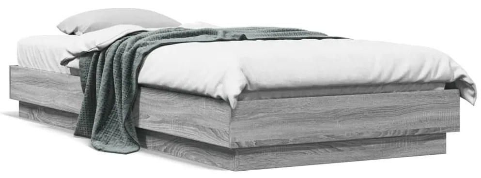 Estrutura de cama com luzes LED 90x200 cm cinzento sonoma