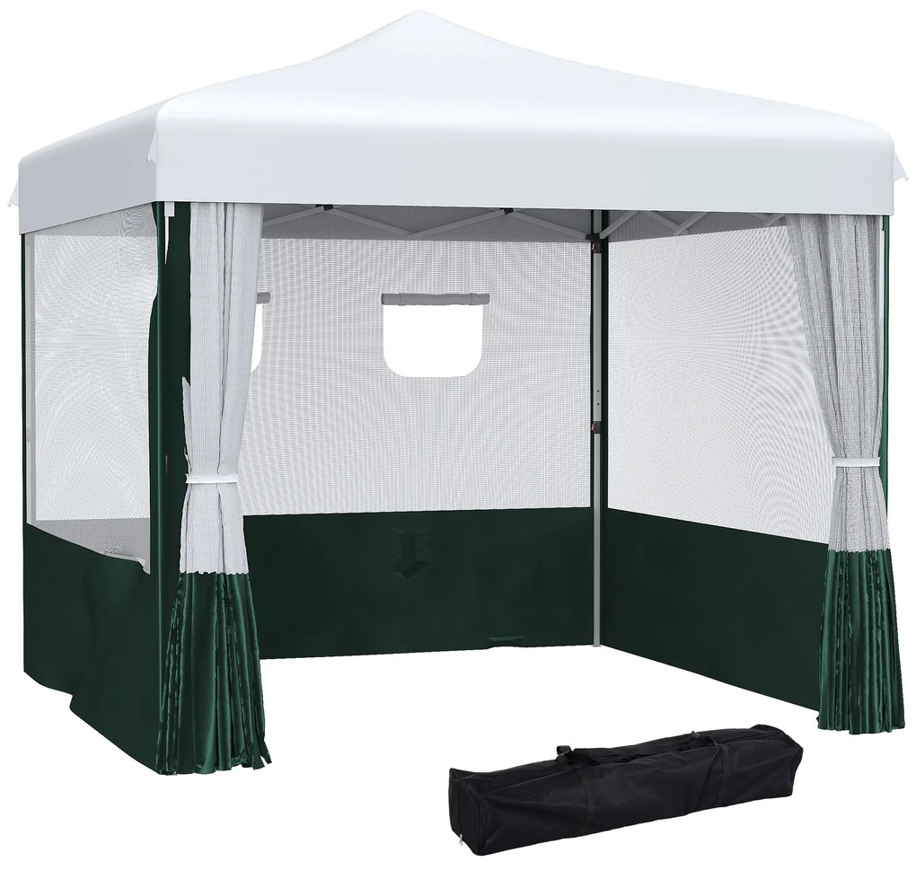 Outsunny Tenda Dobrável Tenda de Jardim com Proteção UV30 Altura Ajustável em 3 Níveis 2 Janelas e Bolsa de Transporte 2,7x2,7cm Branco e Verde