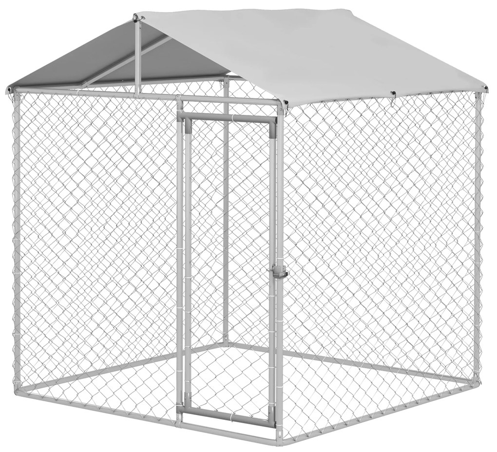 Canil de Exterior para Cães Médios Gaiola para Cães com Fechadura Toldo Impermeável e Anti-UV 200x200x237 cm Prata