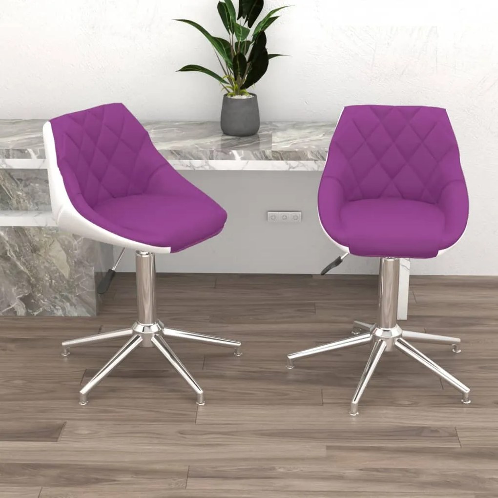 vidaXL Cadeiras de jantar giratórias 2 pcs couro art. roxo/branco