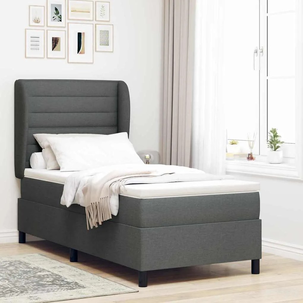 vidaXL Cama box com colchão cinza escuro 80x200 cm em tecido