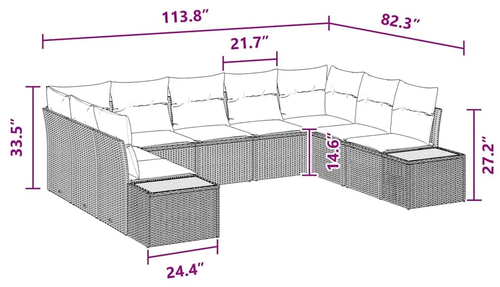 Conjunto de Sofá de Jardim de 9 Peças com Almofadas, Vime Preto e Acác