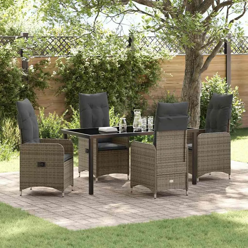 vidaXL Conjunto de Jantar para Jardim 5 Peças com Almofadas em Rattan Sintético Cinza