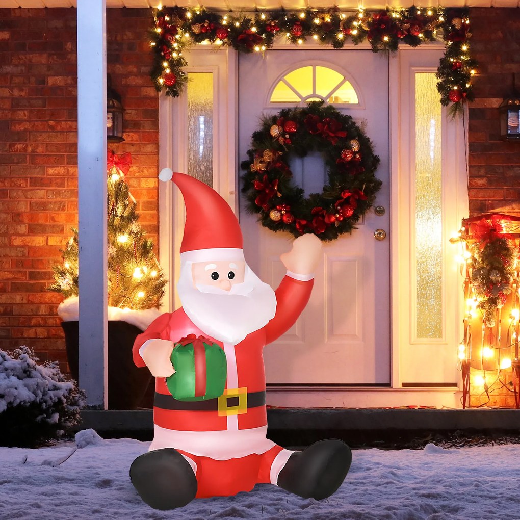 Pai Natal Insuflável de 1,2 m com Presente Decoração de Natal Iluminaç