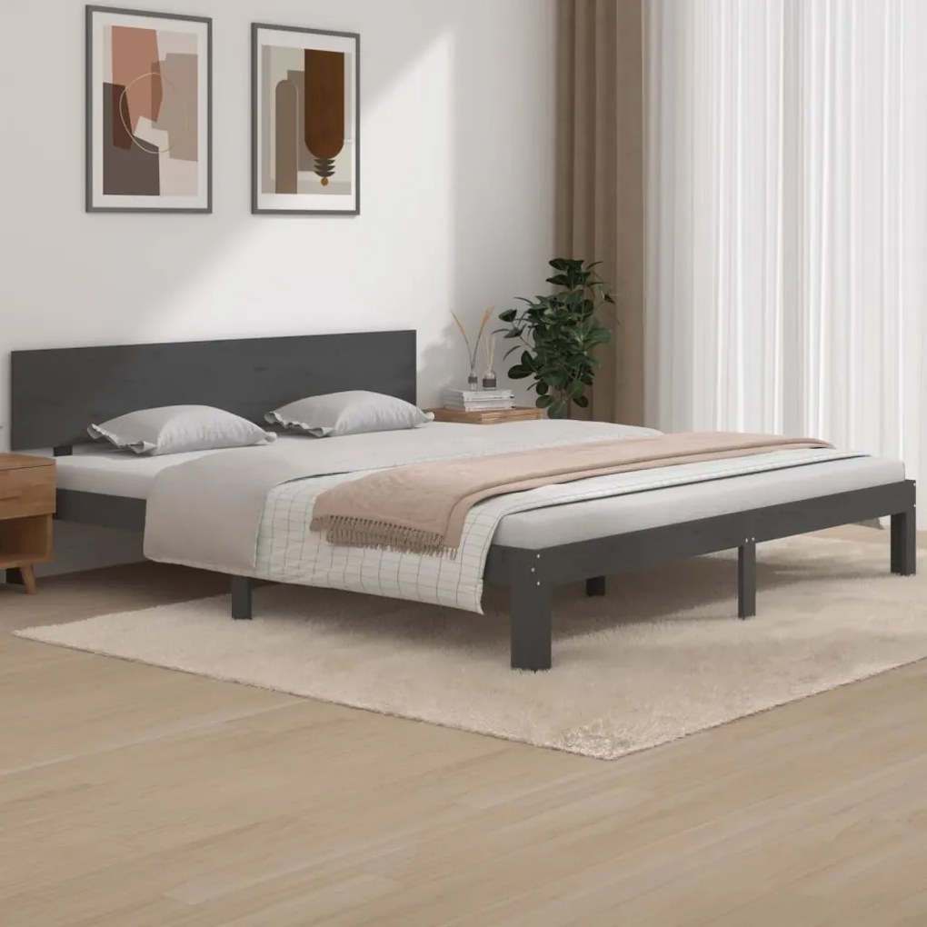 vidaXL Estrutura de cama super king 180x200 cm madeira maciça cinza
