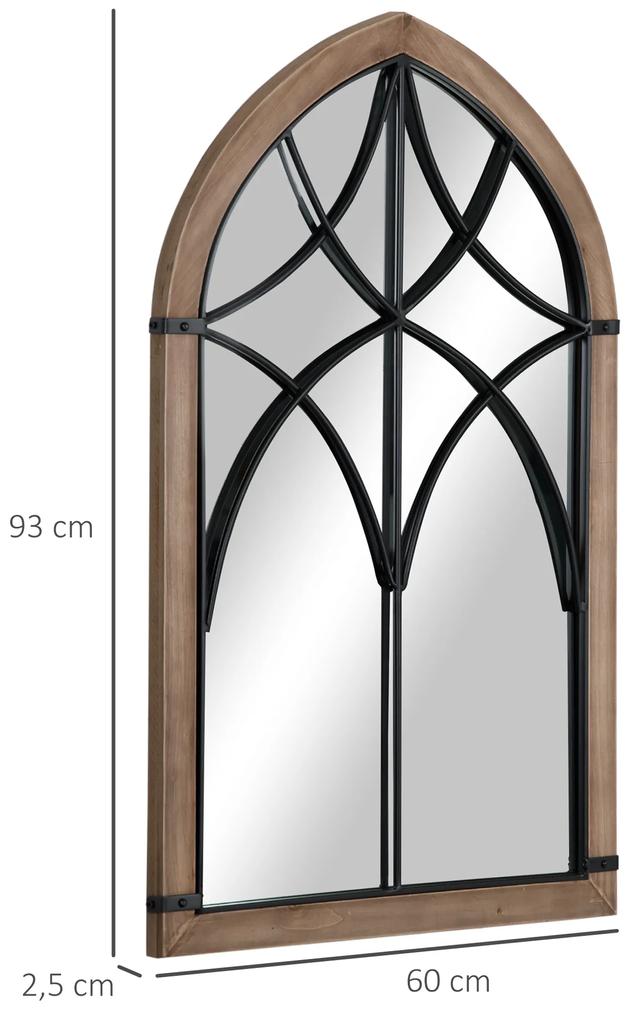 HOMCOM Espelho de Parede de Madeira 93x60cm Espelho Decorativo com 2 Ganchos Estilo Vintage para Sala de Estar Dormitório Entrada Marrom