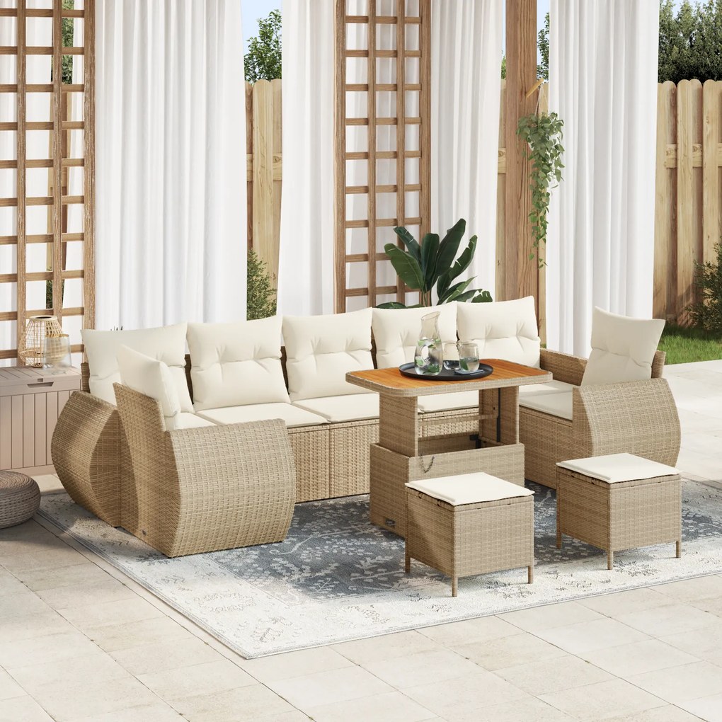 Conjunto de Sofá de Jardim vidaXL 10 Peças com Almofadas Bege Rattan P