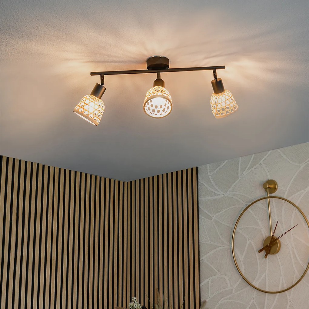 Projetores Orientais Pretos com Bambu 3 Luzes - Rayan