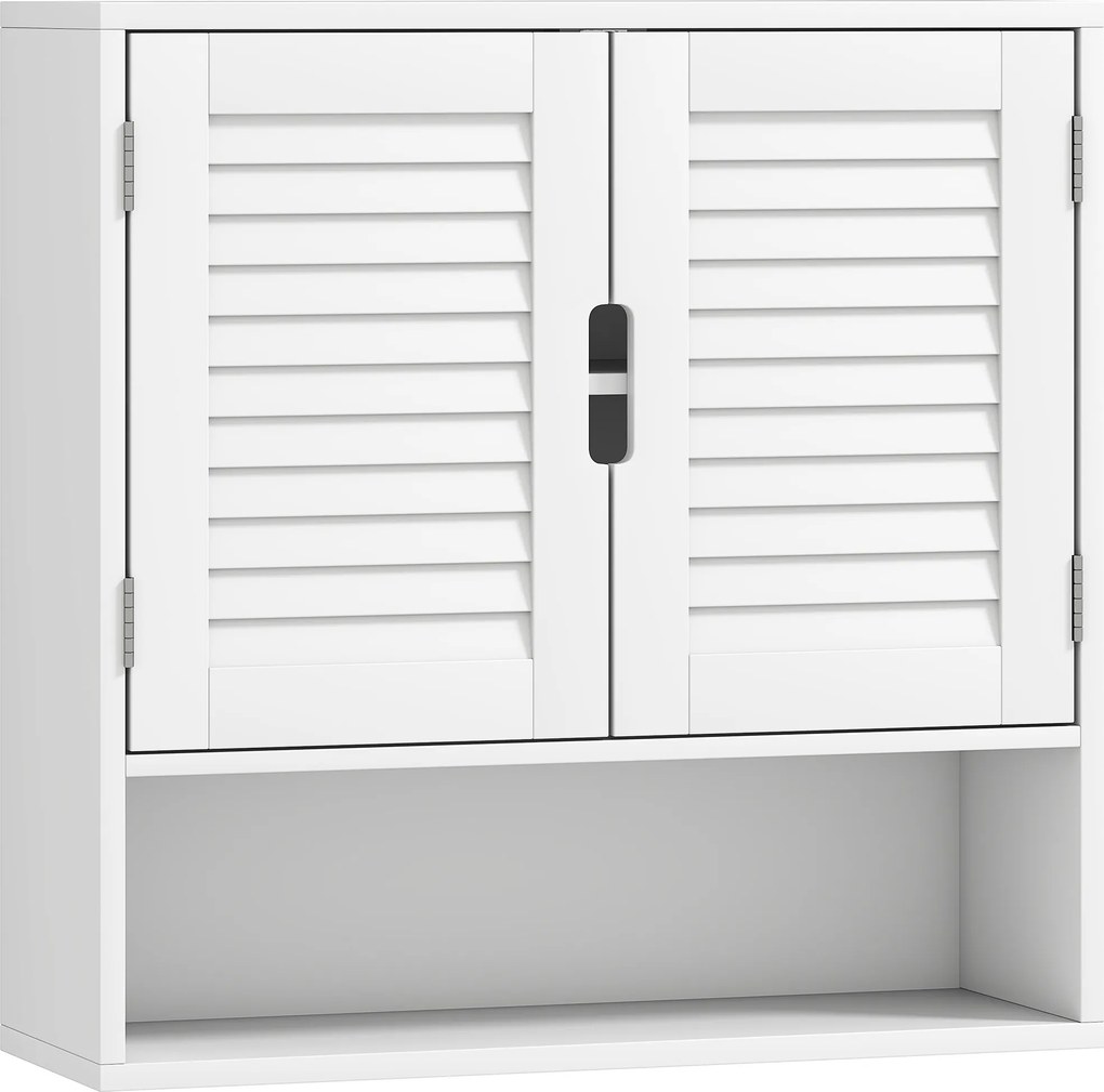 HOMCOM Armário de parede para casa de banho com porta ripada, prateleira regulável e compartimento aberto, 60x20x60cm, branco | Aosom Portugal