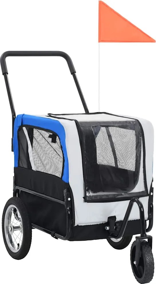 vidaXL Reboque bicicletas/carrinho para animais 2-em-1 cinzento e azul