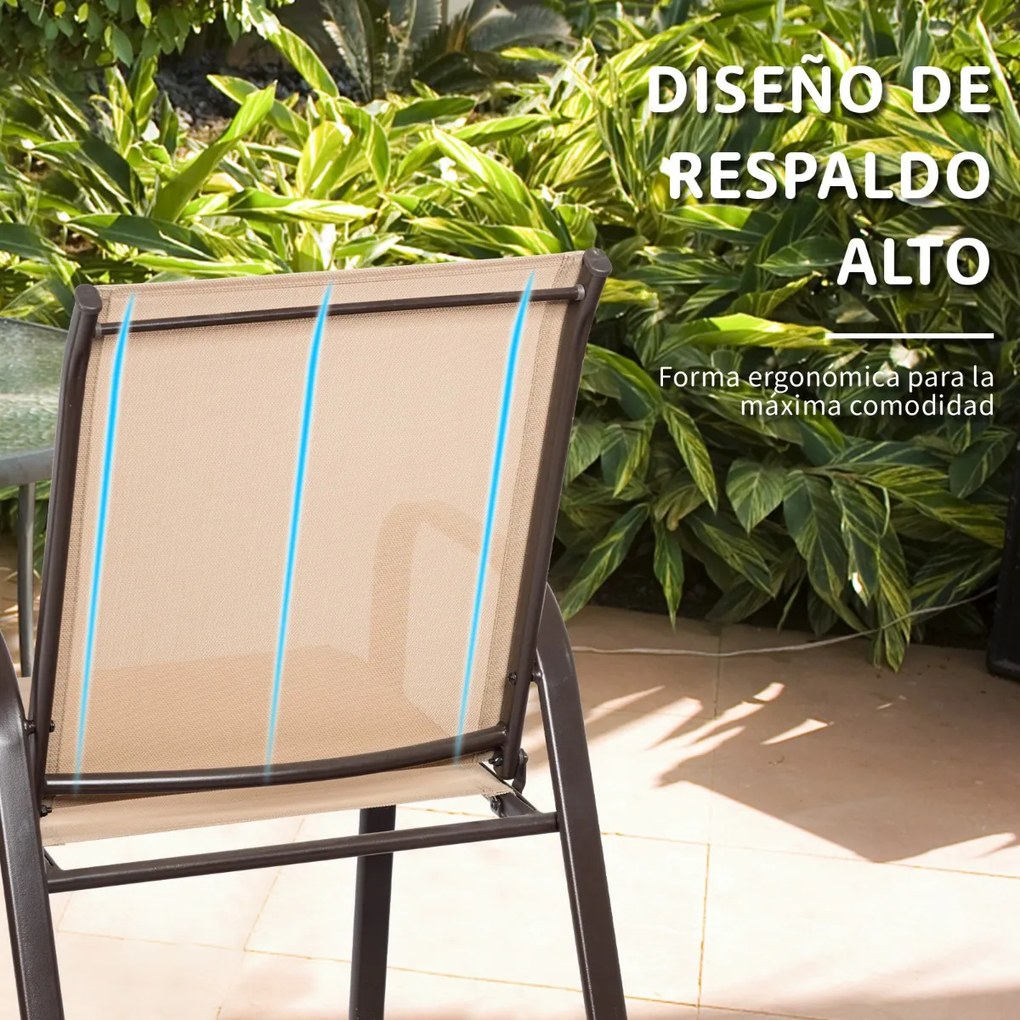 Conjunto de 2 cadeiras de jardim com braços curvos Tecido de secagem fácil Estrutura metálica reforçada Assento largo Assento Castanhas