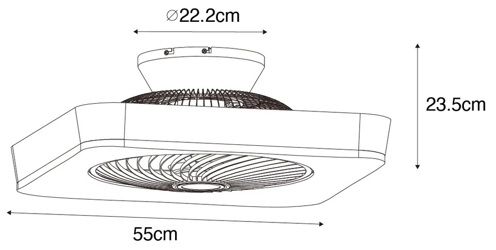 Ventilador de teto inteligente quadrado preto com LED regulável - Climo Moderno