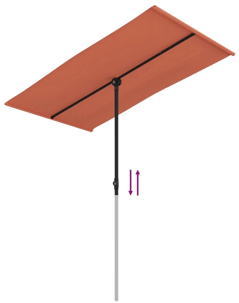 Guarda-sol de jardim c/ poste de alumínio 180x110 cm terracota