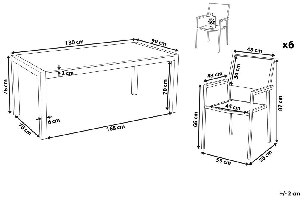 Conjunto de mesa com tampo granito polido preto 180 x 90 cm e 6 cadeiras brancas GROSSETO Beliani