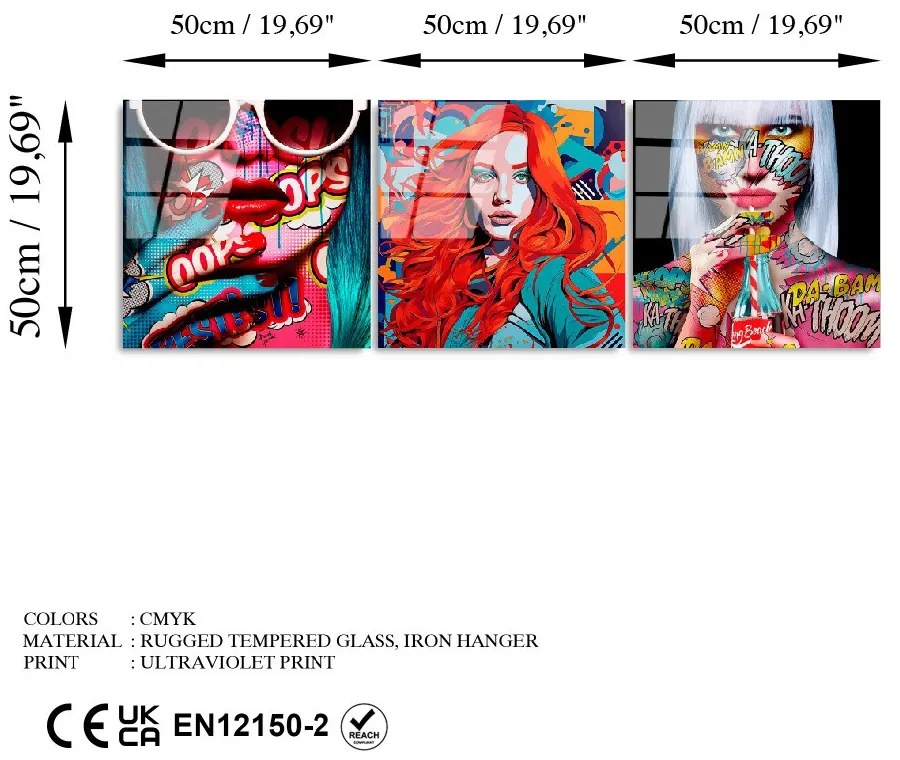Conjunto de Quadros Decorativos em Vidro Temperado UV-858 – Multicolor