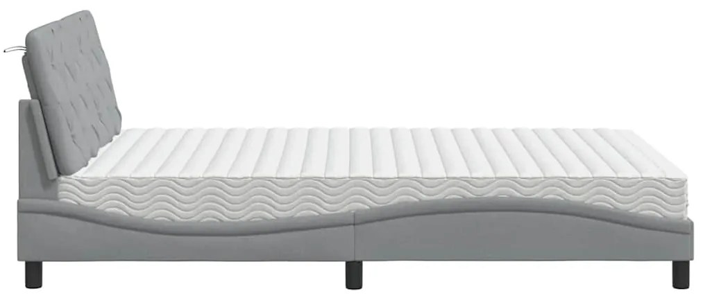 Cama com colchão 140x200 cm tecido cinzento-claro