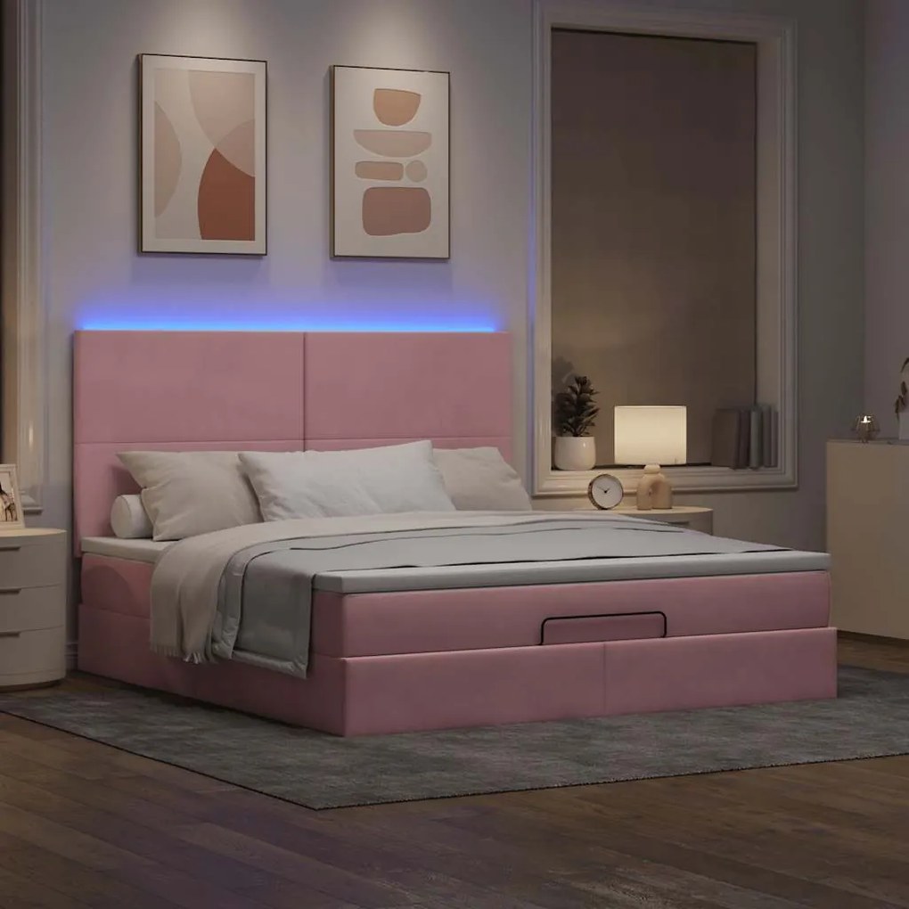 Estrutura de cama otomana com colchões 180x200 cm veludo rosa