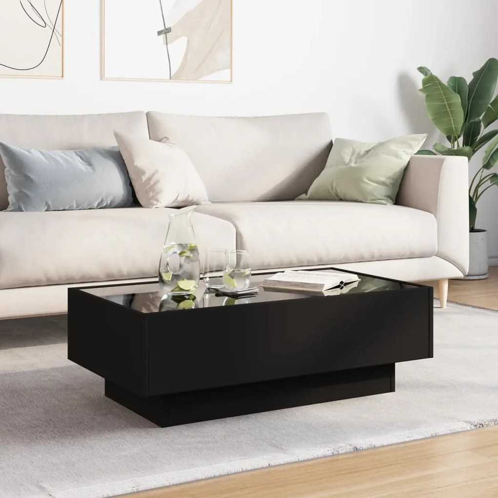 Mesa de centro c/ LEDs 90x50x30 cm derivados de madeira preto