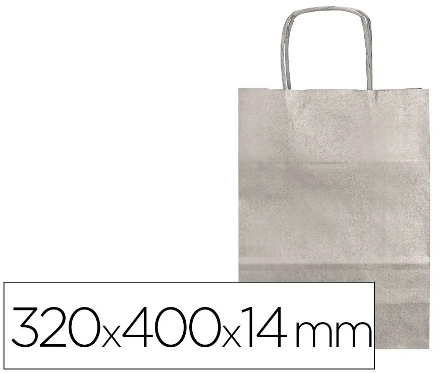 Saco de Papel Basika Kraft Prata L com Asa Torcida 320x400x14 mm