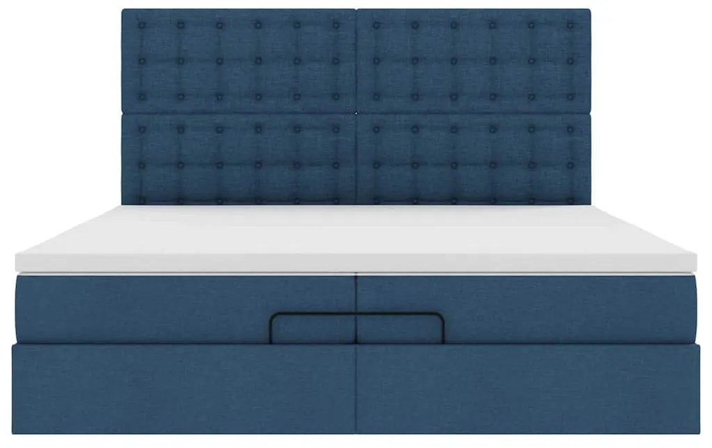Estrutura de cama otomana com colchões 200x200cm tecido azul