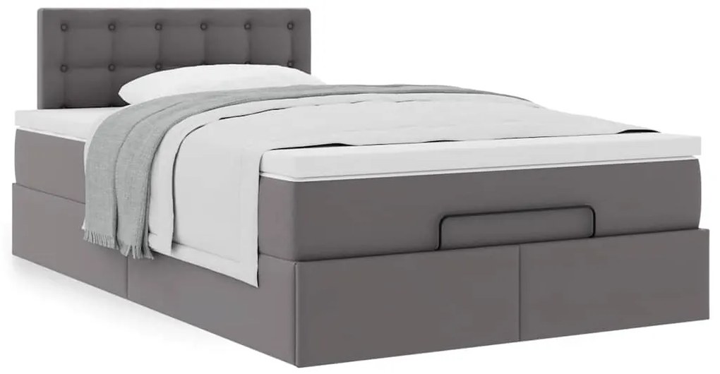 Estrutura de cama otomana com colchão cinza couro falso