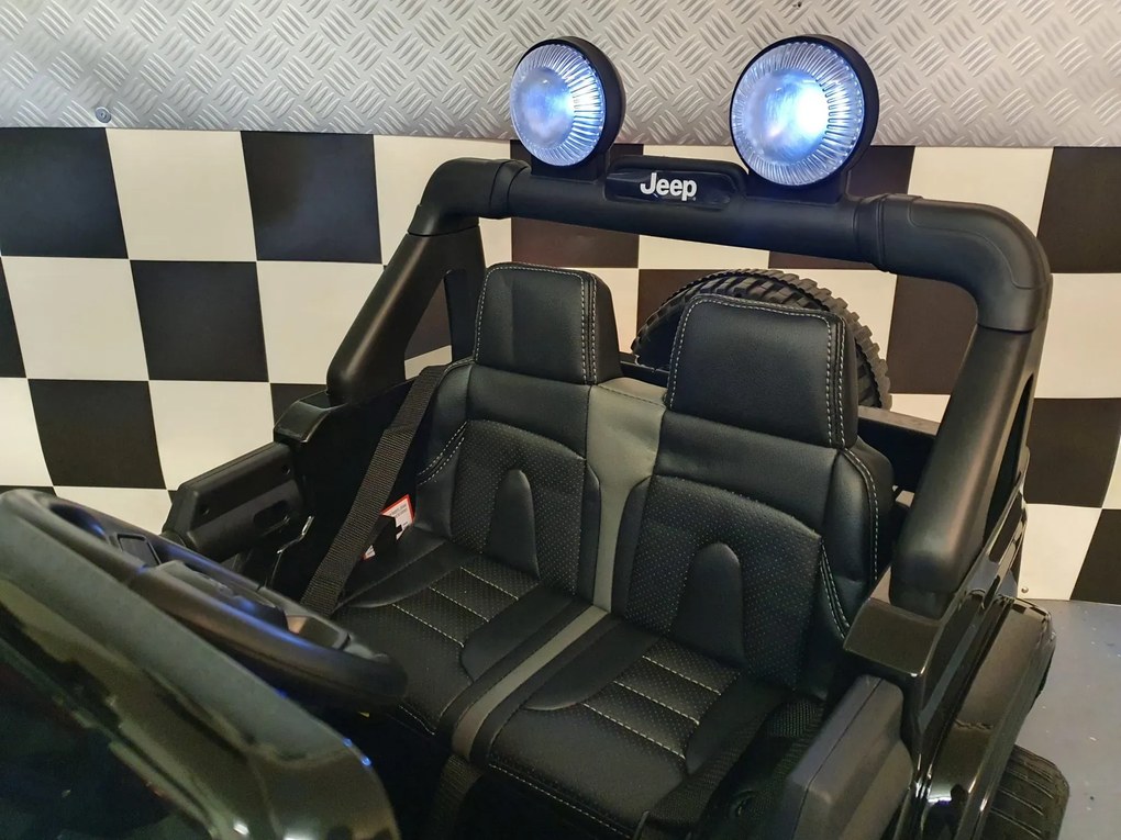Jeep elétrico para crianças Wrangler 12V Pneus EVA, Assento de couro sintético Preto