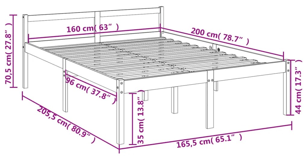 Estrutura de cama 160x200 cm pinho maciço branco