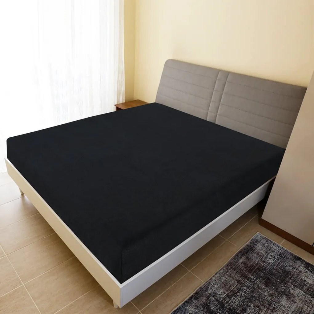 Lençóis ajustáveis 2 pcs 100x200 cm algodão jersey preto