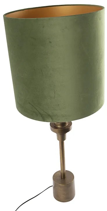 Candeeiro de mesa em veludo verde com base em bronze 40 cm - Diverso Art Deco