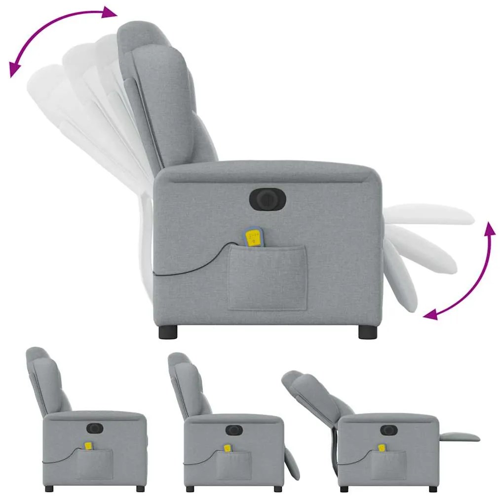 Poltrona de massagens reclinável elétrica tecido cinzento-claro