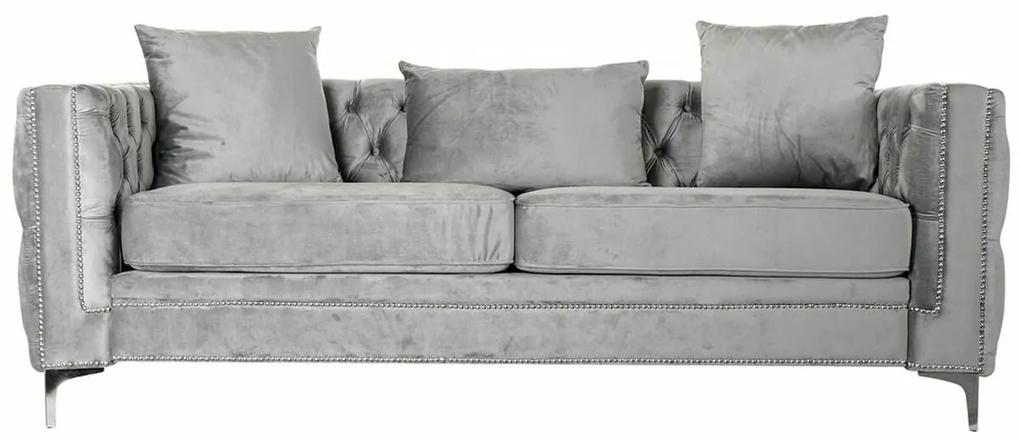 Sofá de 3 Lugares DKD Home Decor Poliéster Metal Cinzento Claro (210 x 88 x 76 cm)