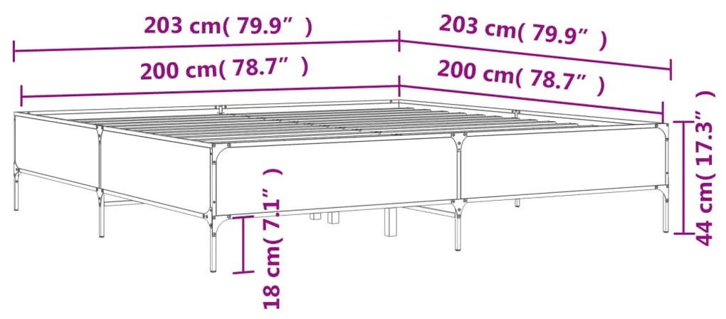 Estrutura de cama 200x200cm derivados madeira/metal